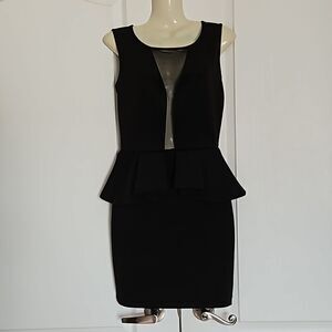 Guess Cocktail Sheer Front & Back Peplum Mini Dress Black Small